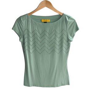 St. John Mint Green Silver Rhinestone Embellished Short Sleeve Top Size S/Petite